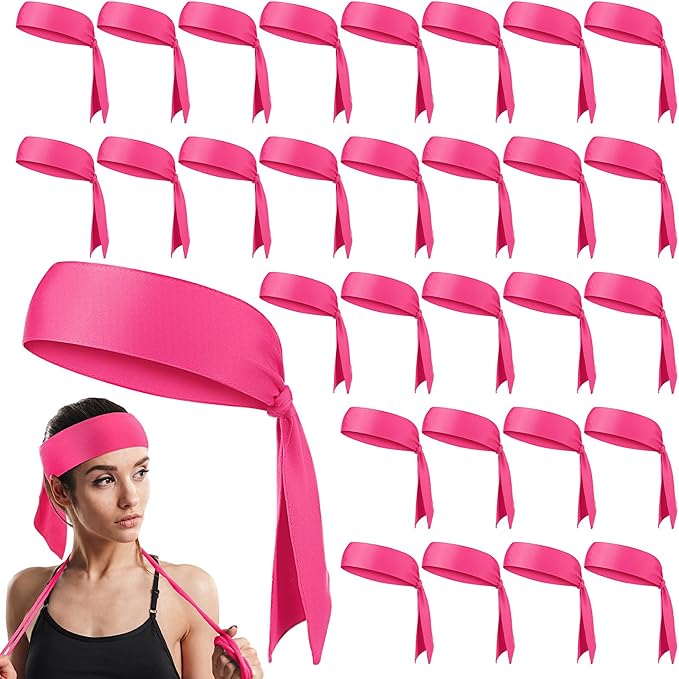 Hiboom 30 Pack Tie Headband Bulk Sports Tennis Head Tie Ninja Karate Tie Back Athletic Sweatbands Adjustable Hair Bands for Women Men Basketball, Football, Soccer, Running, Yoga Workout