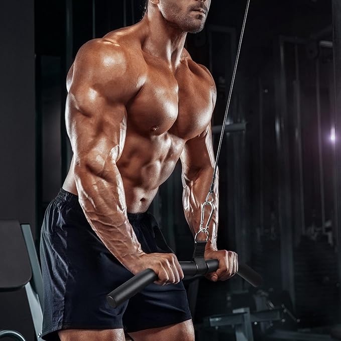 TOBWOLF Upgraded W-Shaped Lat Pull Down Bar, Lat Pulldown Attachment for Home Gym, Curl Triceps Press Down Bar Handle LAT Bar, Single D-Handle Tricep Press Down Bar With Full Wrapped EVA Rubber Handle