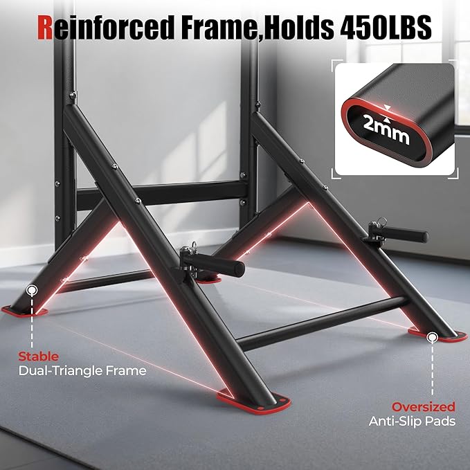 Sportsroyals Power Tower Pull Up Bar Station, 450LBS Stable Pull Up Dip Station for Home Gym Strength Training Equipment