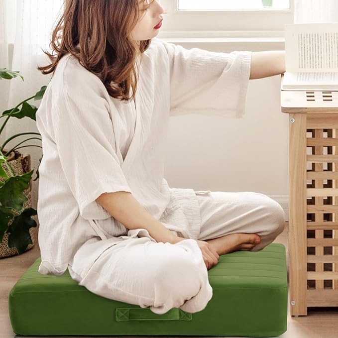 MeMoreCool Square Floor Pillow Seating for Adults Kids, Large Meditation Cushion Floor Pillow with Thick Foam & Soft Tufted Cover, Washable Big Pillow Seat Floor Cushion for Sitting Yoga 24" Green