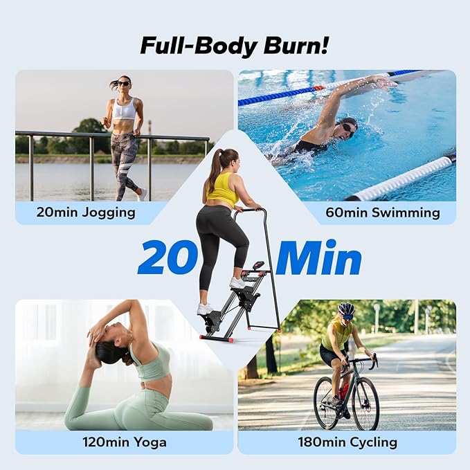 MERACH Stair Stepper for Home Gym Exercise, New Version Stairmaster for Full-Body Workout, Compact Folding Stair Climber with Extended Step Range, Adjustable Handlebar/Pedal