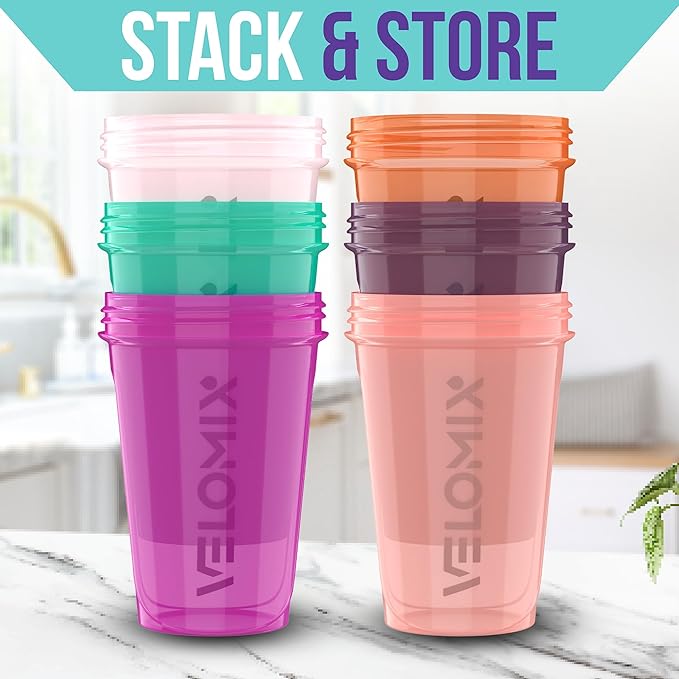 -6 PACK- 20 OZ Protein Shaker Bottles for Protein Mixes, Shaker Cups for Protein Shakes, Small Shaker Bottle Pack, Shaker Cup, Shakers for protein Shakes (Rose Garden - 6 Pack)