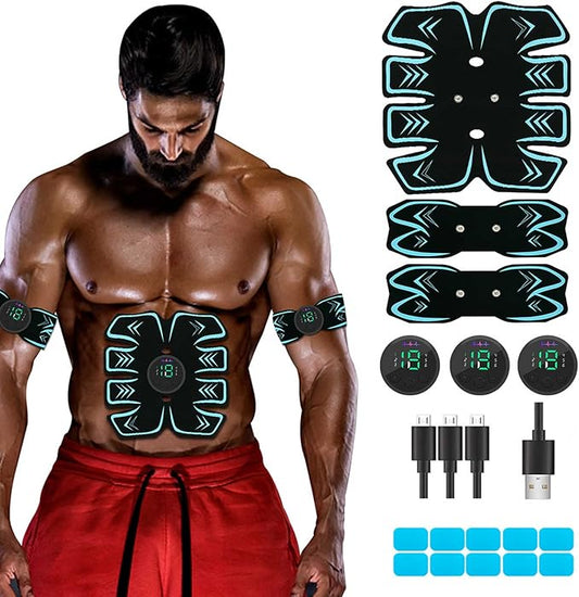 USB Rechargeable Portable Fitness Workout Equipment with 12pcs Free Gel Pads for Men Woman, The Latest Model 6 Modes, 19 Levels of Intensity