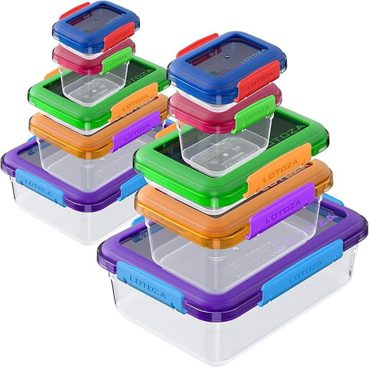 10 Pcs Set Plastic Food Storage Containers with Lids BPA Free Snap Lock Container Kitchen Pantry Organization for Meal Prep Lunch Salad Leftover Fruit Stackable Microwave Dishwasher Safe 5/12/29/68 oz