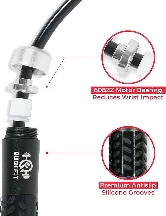 Quick Fit Weighted Jump Rope Set of 2 (1LB) w/ Non-Weighted Skipping Cord - Portable Exercise Accessory for Cardio, HIIT, Endurance - Fun Workout Aid for Burning Heavy Calories - Ball Bearing Handles