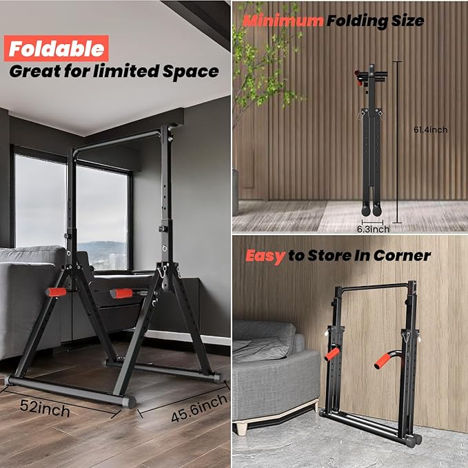 DOBESTS Foldable Power Tower Pull Up Bar Dip Station Adjustable Multifunction Workout Pull Up Tower Station Gym Strength Training Equipment for Home Outdoor, Triangular Legs, Support 700lbs