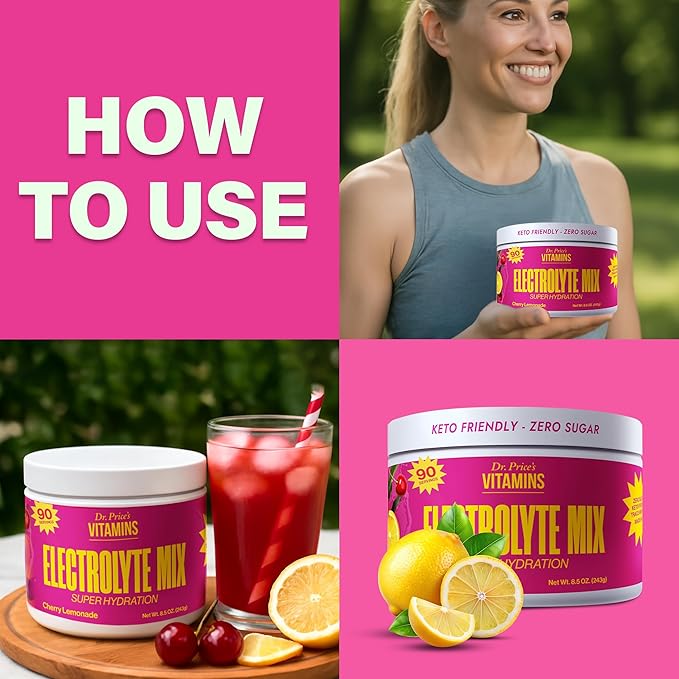 Dr. Price’s Electrolyte Mix | Sugar-Free Hydration Powder with 72+ Trace Minerals | No Sugar, Fast-Dissolving Electrolytes Powder Packets | Cherry Lemonade, 90 Servings