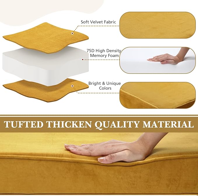 Wenqik Bench Cushions 42x16x4 Inch Window Seat Cushions for Indoor Furniture Velvet Kitchen Dining Bay Seat Tufted Porch Swing Thicken Bench Pad Memory Foam(Yellow)