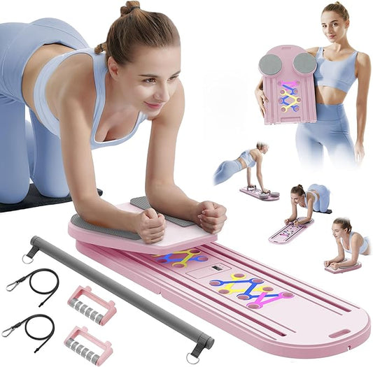 Pilates Board Pilates Reformer Set, Multifunctional Pilates Board for Home Workout, Foldable Abs Core Trainer Board,Pilates Board for Women, Men & Beginners for Full-Body Workouts