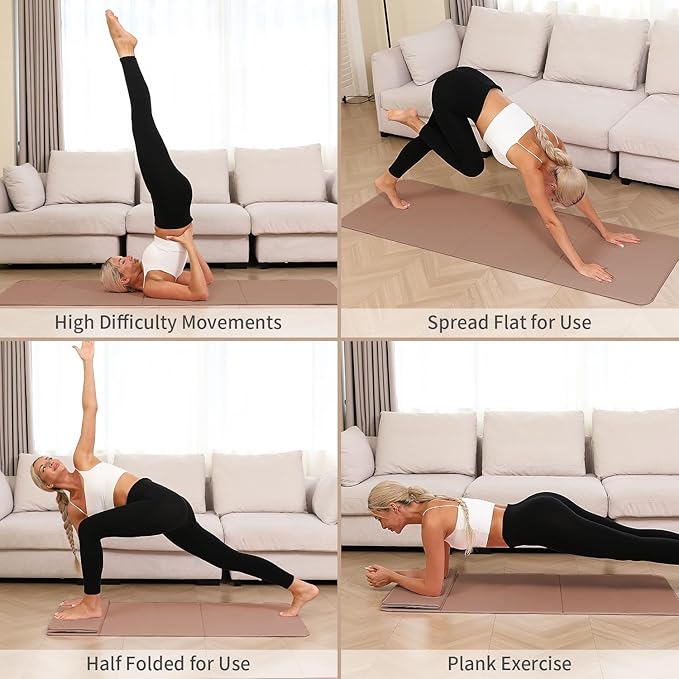 Foldable Yoga Mat - 10mm Extra Thick, 75"26" Non-Slip Exercise Fitness Mat | SGS Eco-Certified, Portable for Yoga/Pilates/Studio/Home Workout