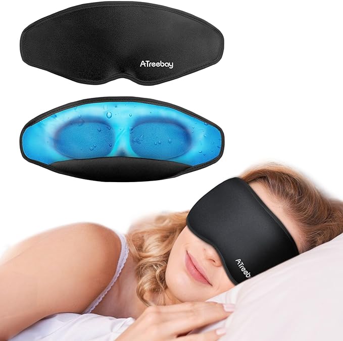 3D Gel Cooling Eye Mask, Weighted Eye mask for Sleeping, 3D Contoured Cup No Pressure Night Blindfold Sleep Mask, Ice Cold Pack Eyes Cold Compress for Puffy Eyes, Dark Circle, Black