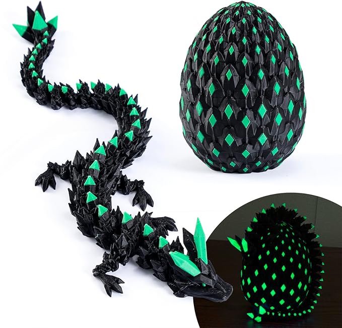 11.81" 3D Printed Mystery Dragon Egg - Glow-in-The-Dark Articulated Dragon, 3D Dragon Fidget Sensory Toy, Kids Dragon Toy for 4+, Birthday Gift & Home Decor for Boys & Girls