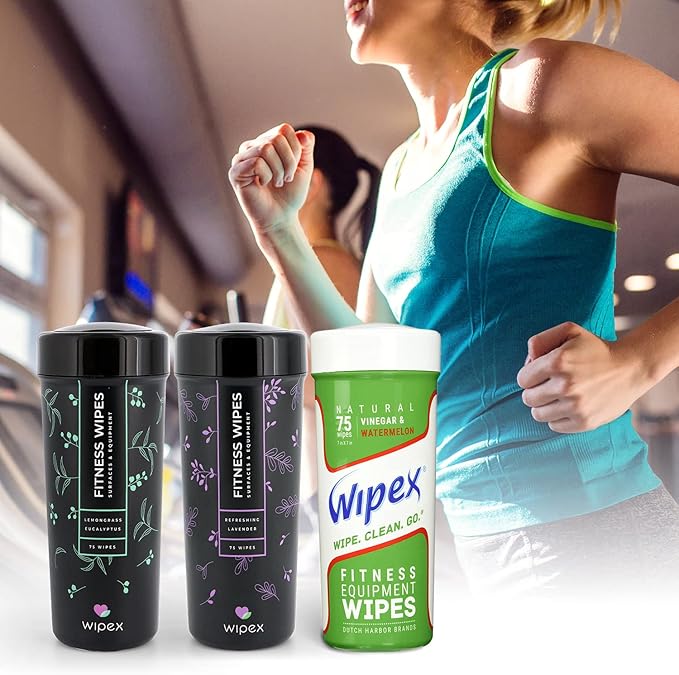 Wipex Yoga Mat Cleaner & Fitness Wipes - Natural Lavender & Vinegar Gym Equipment Cleaner - 75 Gym Wipes to Clean Yoga Mats, Spinning & Peloton Bikes, Weight Machines & Surfaces