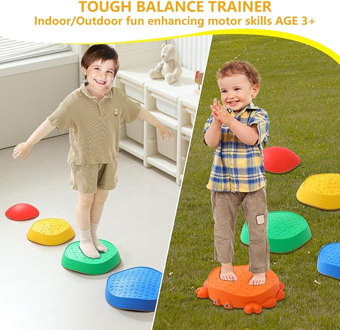 UBRAVOO Stepping Stones for Kids, 5 Pcs Non-Slip Crab Balance Stones,Promoting Toddler's Balance & Coordination,Indoor or Outdoor Play for Kids Aged 3+ (Crab)