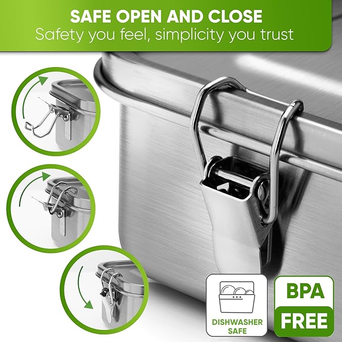 Blockhütte Stainless Steel Lunch Box I 27oz I with free sealing I Bento Box 3 Compartments, Leak-Proof Food Containers, Metal Lunchbox for Travel & Work, Eco-Friendly Meal Storage Solution