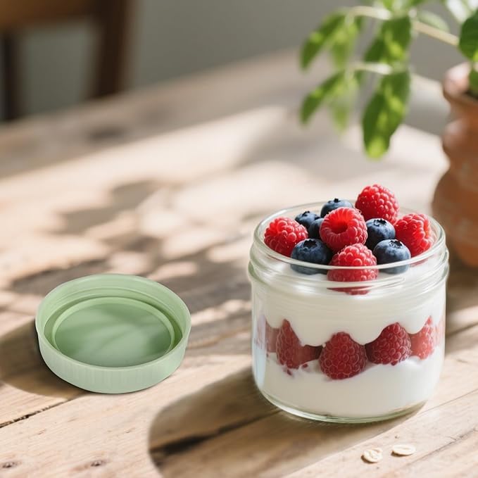 Overnight Oats Containers with Lids, 10oz Glass Jars with Lids 8 pcs, Light Green, Wide Mouth Mason jars for Salad, Yogurt, Snacks, Meal Prep