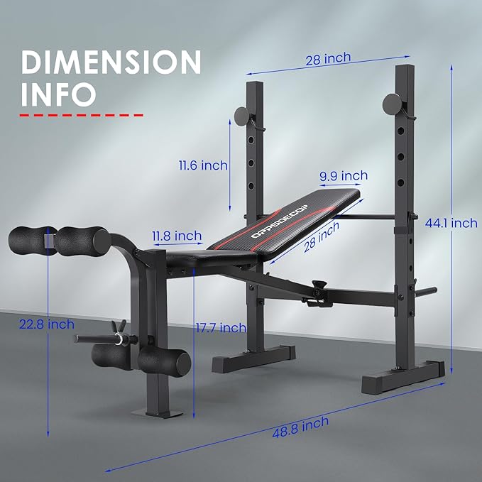OPPSDECOR Weight Bench Set, Multi-Function Adjustable Bench Press with Squat Rack Leg Extension & Leg Curl Workout Bench Foldable Workout Bench Flat/Incline/Decline Upgrade Weight Benches for Home Gym