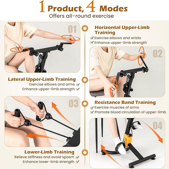 GYMAX Pedal Exerciser for Seniors, Hand Arm Leg and Knee Folding Pedal Exercise Bike with Adjustable Handgrip, Resistance and Height, Home Indoor Fitness Equipment for Rehabilitation