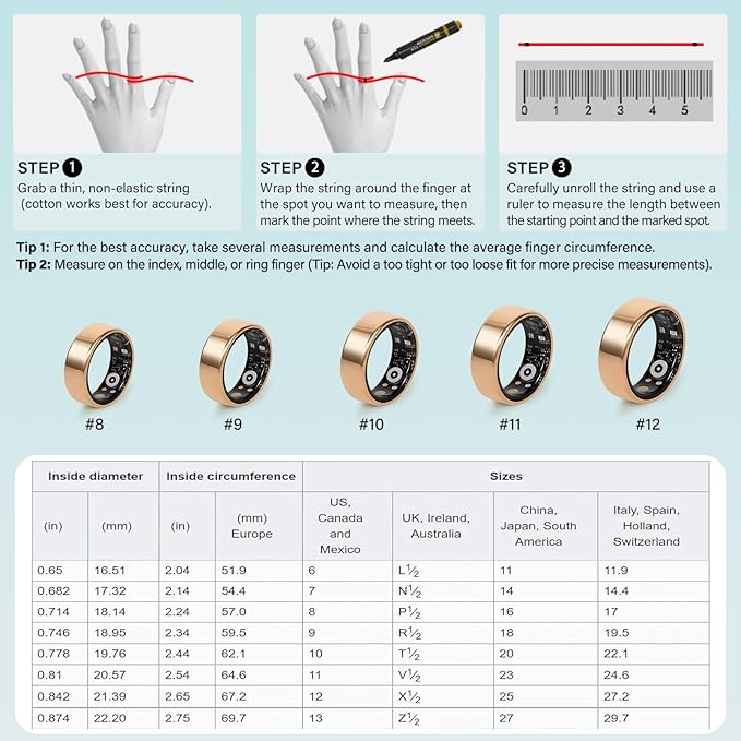 Smart Ring for Women and Men – Fitness & Health Smart Ring with Heart Rate and Sleep Tracking – Waterproof Activity & Wellness Ring Compatible with iPhone and Android