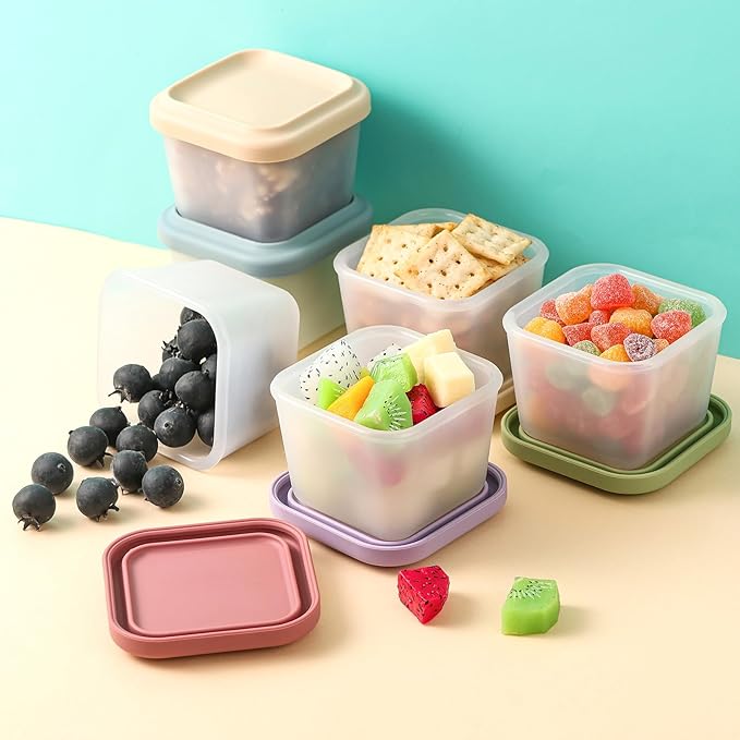 6 Pack 9 oz Silicone Snack Container for Kids, Reusable Silicone Food Storage Containers with Lid, Meal Prep Storage for Fruit, Kids Lunch Box for Travel, Home