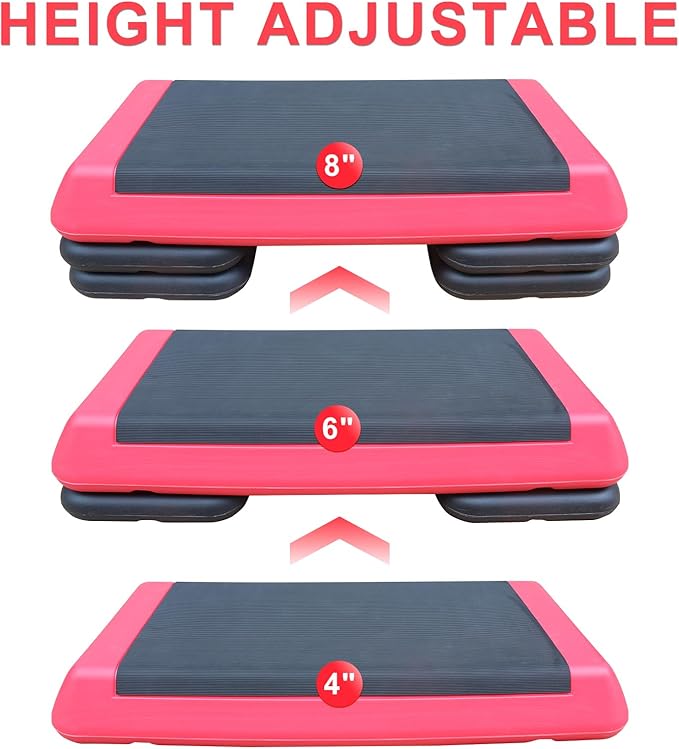 Exercise Aerobic Step Platform,Adjustable Height Fitness Stepper Stackable Risers, Aerobics Stepper Workout Stepper for Gym Home Cardio Strength & Training