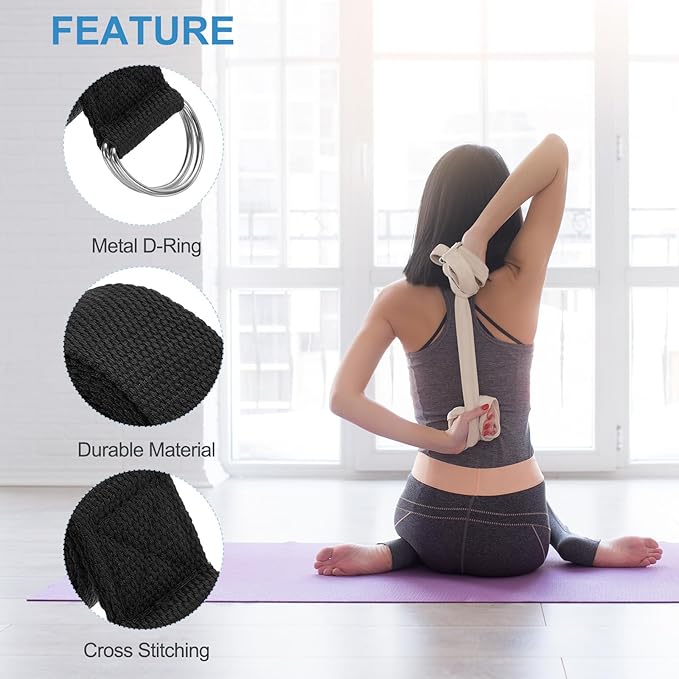 PATIKIL Yoga Strap for Stretching, Cotton Yoga Belt with Adjustable Metal D-Ring Buckle Stretch Band for Fitness Pilates