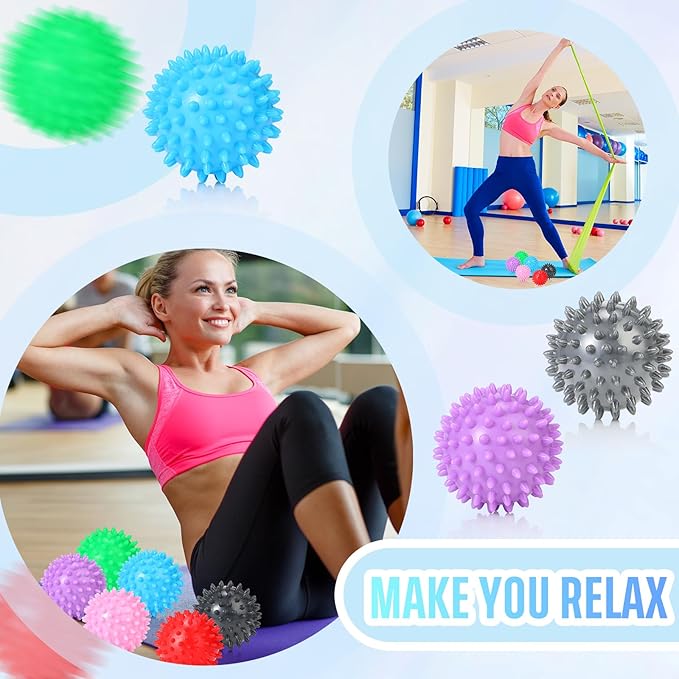 Liliful 12 Pcs Spiky Massage Ball, Hard Foot Ball Roller Massager Firm Foot Arch Trainer for Deep Tissue, Plantar Fasciitis, Feet, Back, Hands, Muscles Soreness, Exercise, 3 Inch (6 Colors)