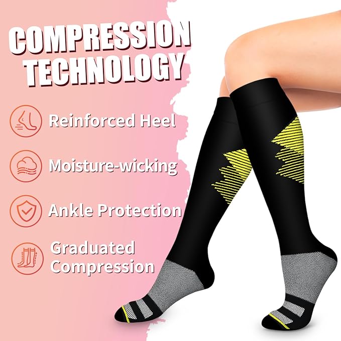 Bluemaple Compression Socks for Women & Men Circulation (6 Pairs) 15-20 mmHg is Best Support for Athletic Running Cycling