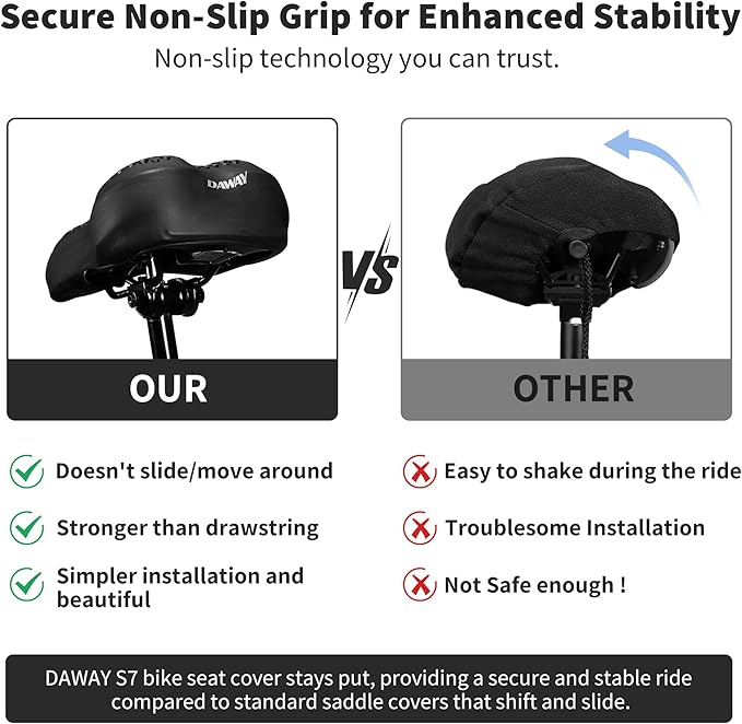 DAWAY Comfortable Bike Seat Cover - Silicone Gel & Memory Foam Padded Bike Seat Cushion for Men Women - Soft Bicycle Saddle Cover for Peloton, Stationary Exercise, Mountain Road Bikes - XL/Large/Small