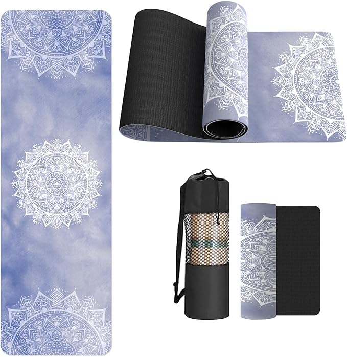 FOLAI Extra Thick Yoga Mat 6mm - Non-Slip Exercise Mat for HIIT, Pilates & Home Workouts & Workout with Free Carry Strap