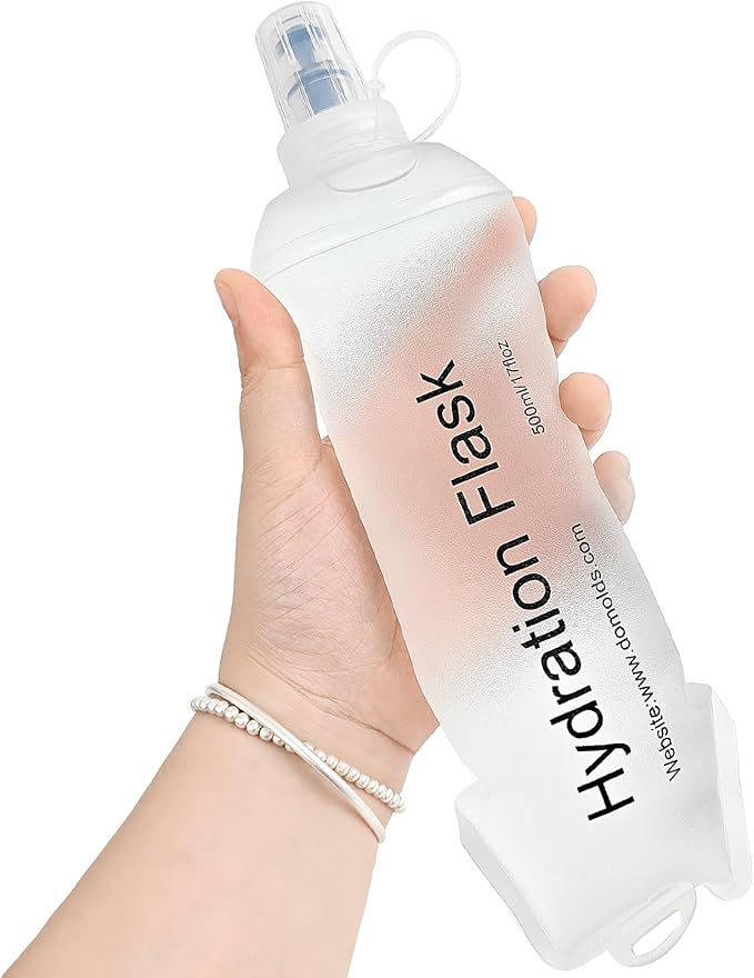 GYGYL Soft Flask, TPU Collapsible Soft Water Bottle for Hydration Pack, Running Vest, Leak-Proof Folding Water Bottle for Hiking Cycling Climbing Jogging-500ml White