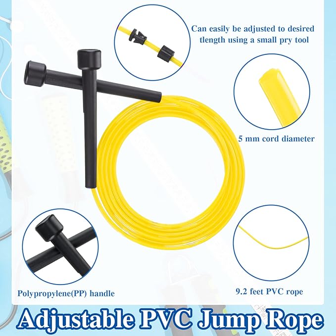 Xinnun 32 Pcs PVC Jump Ropes for Fitness 9.2 ft Adjustable Skipping Rope Versatile Unbreakable Rope with Plastic Handle for Women Men Endurance Training Cardio Exercise Workout