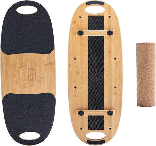 XCMAN Balance Board Surf Trainer with Adjustable Stoppers - 3 Different Distance Options Bamboo Balance Board for Surfing, Snowboarding, Skiing, Skateboarding, Yoga Training