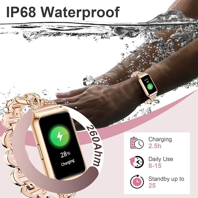 GADIXY Smart Watch,Fitness Tracker Watch 7 Day+ Battery with Heart Rate/Step Counter/Calories/SPO2/Sleep Monitor,IP68 Fitness Smart Watches for Women (Rosegold, 1.47inch)