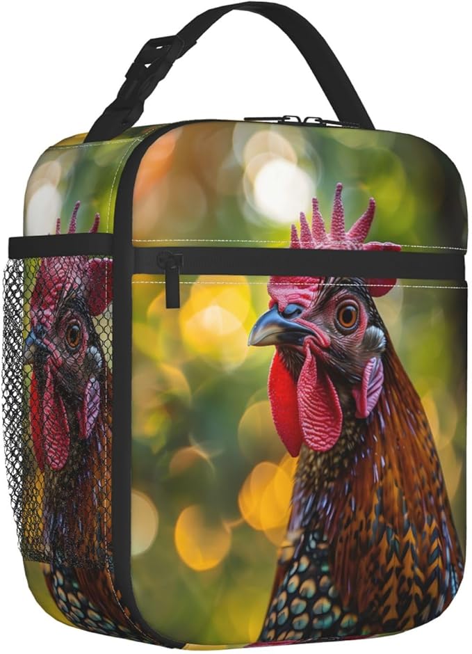 Insulated Lunch Box for Women Men, Rooster Theme Lunch Box Reusable Portable Lunch Bag Cooler Tote Waterproof Lunch Container for Office Picnic Work Travel