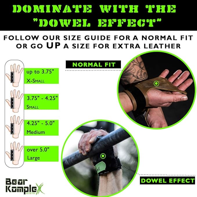 Bear KompleX 3 Hole Leather Hand Grips for Workouts, Pull-ups, Weightlifting, WOD Gymnastics, Crosstraining Palm Grips with Wrist Wraps, Hand Protection from Rips and Blisters,1 Pair