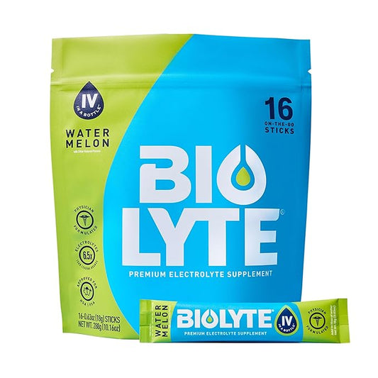 BIOLYTE IV Electrolyte Powder Packets, IV Liquid Drink Mix for Water, Doctor-Developed Hydration, Approved Dehydration Relief, Chemotherapy Must Haves for Women & Men - Watermelon (16 Pack)
