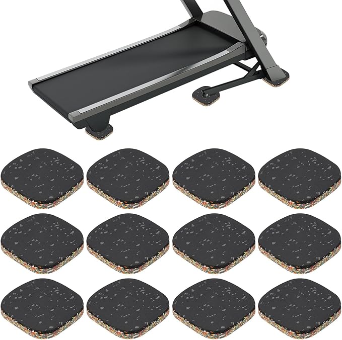 PATIKIL 12 Pcs Treadmill Mat Pads, 4x4x0.6 High Density Foam Anti Vibration Pad Sound Proof Floor Mat Exercise Equipment Mat for Carpet Protect Noise Reduction Home Gym, Gray