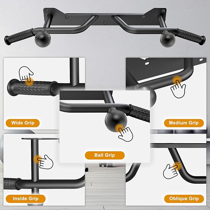 Kipika Pull Up Bar for Doorway Wall Mounted Multi-Grip Strength Bar with Resistance Band Hooks | Heavy-Duty Multifunctional Chin Up Bar for Home Gym Workout | 39-Inch Wide 600 Lbs Capacity