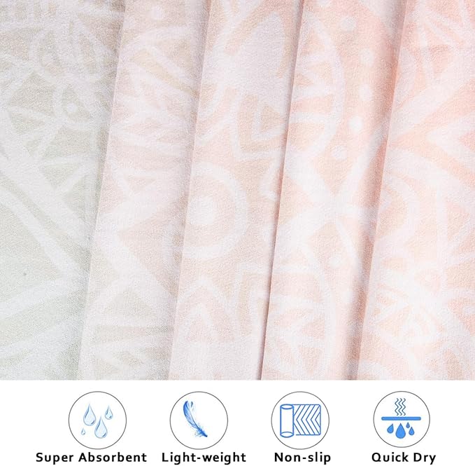 Colorful Star Yoga Towel with Corner Pockets, Non Slip Grip Dots Sweat Absorbent Hot Yoga Mat Towels, Soft Yoga Blankets with Travel Bag, Mat Cover for Workout, Gym, Fitness - 70"x26", Pink Mandala