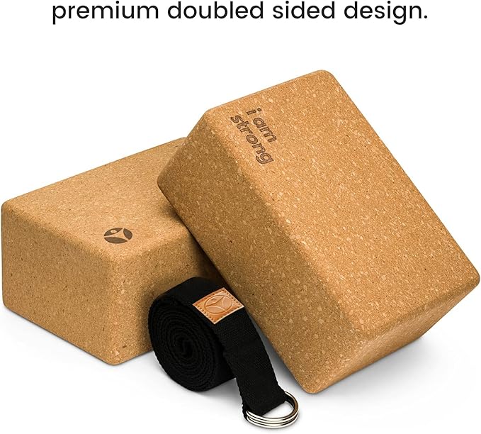 Premium Cork Yoga Blocks - Extra Large Yoga Block 2-Pack or Extra Tall 1-Pack for Inflexible Yogis | Natural, High-Density Cork for Superior Support & Stability | Optional Yoga Strap & Gift Box