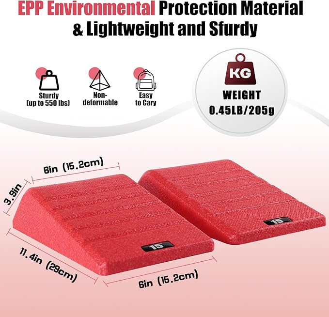 Squat Wedge Block 2PCS Non Slip Professional Ramp - 550 LBS Weight Capacity - Slant Board for Calf Stretching - Calf Stretcher Slant Board - Yoga Blocks