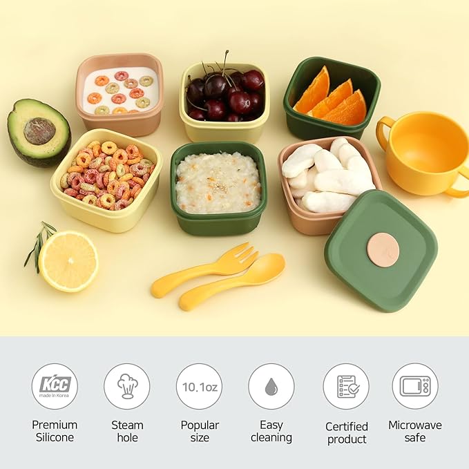 K Silicone Food Containers,10.1oz 300ml 3Pcs 1SET, BPA Free Premium Silicone with Steamhole Lid, Dishwasher,Microwave and Freezer Safe,Semi-persistent Use,Food Grade, FDA