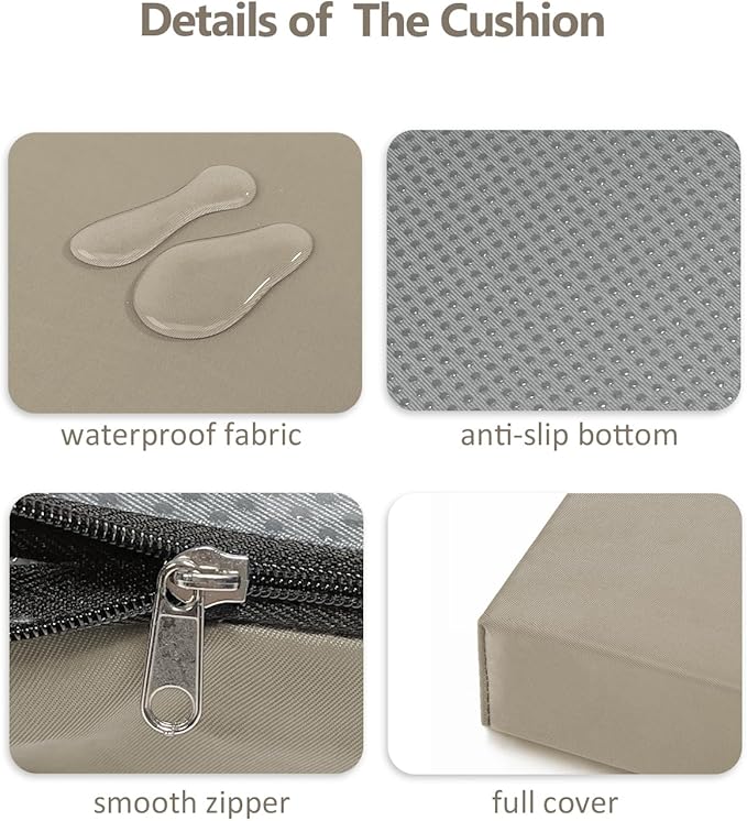 32x12x2 Outdoor Bench Cushion, Strengthen Waterproof Seat Cushions, High-Density Bench Pad with Anti-Slip Bottom, Outdoor Cushion for Patio Garden Swing Furniture - Khaki