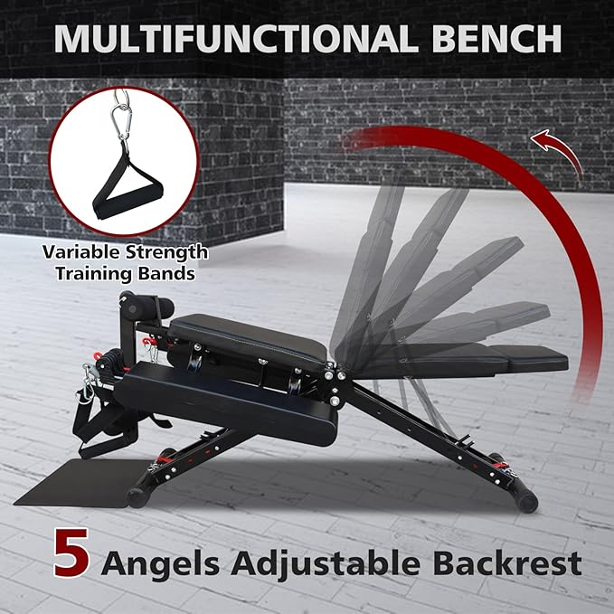 Multifuntional Weight Bench,600LB Strength Training Bench, Adjustable Foldable Workout Bench Press for Full Body Strength Training, Incline Decline Bench with Fast Folding