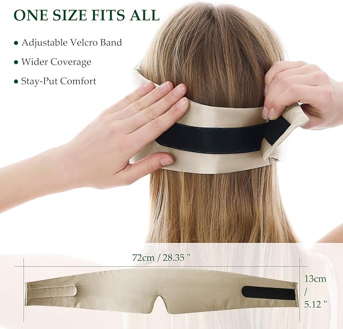 100% Mulberry Silk Sleep Mask, Large Size Travel Eye Masks for Side Sleepers, Adjustable Sleeping Mask for Women and Men, 100% Blackout Eye Mask for Sleeping Champagne