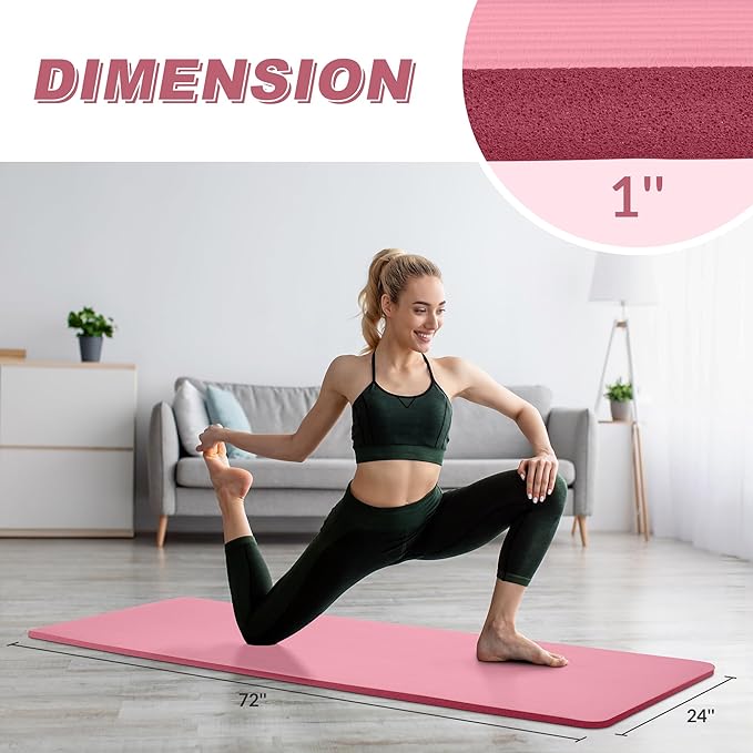 BalanceFrom 1-Inch Thick High-Density Exercise Yoga Mat, Non-Slip Workout Mat with Carry Strap for Men & Women, Ideal for Pilates, Stretching & Floor Exercises at Home or Gym, Multiple Color