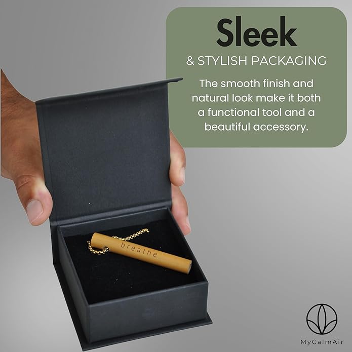 Bamboo Breathing Necklace for Meditation, Mindfulness Tool, Stress Reducer, Eco-Friendly Breathe Pendant, Portable Relaxation Gift for Men & Women