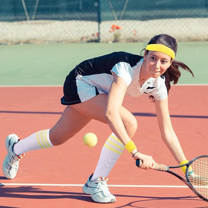 Hillban 80s Workout Outfit 80s Accessories for Women Men Neon Sweatbands Headbands for Tennis Volleyball Sport