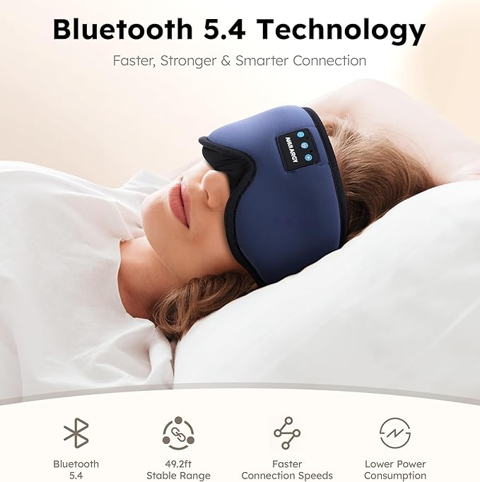 Ice Silk Sleep Mask with Headphones, Sleep Headphones for Side Sleeper with 3D Cups, Bluetooth 5.4 Sleeping Eye Mask, Total Blackout Sleeping Headphones for Women Men(Navy)